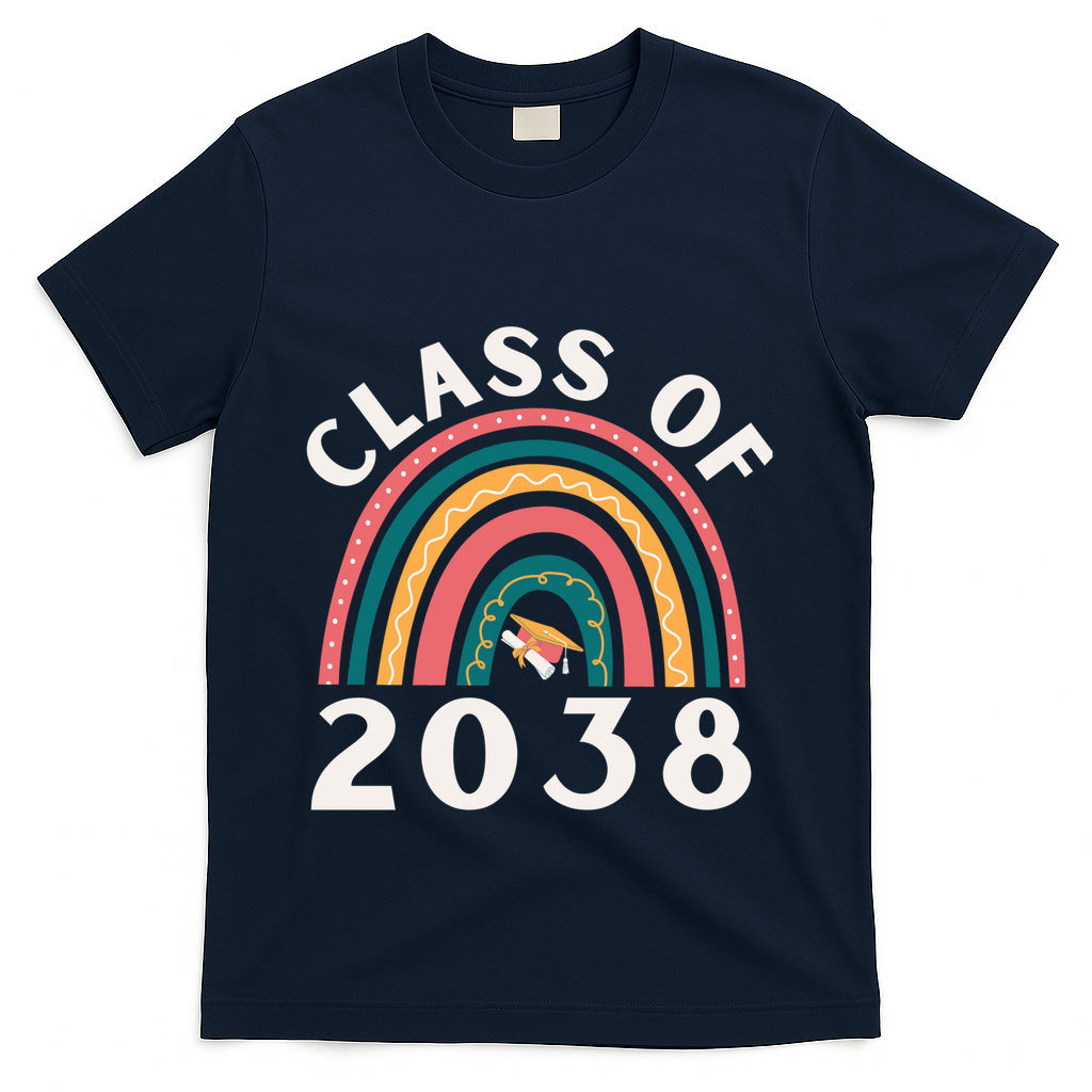 Class Of 2038 Graduation Kindergarten 2038 School Rainbow Gift T-Shirt - Navy
