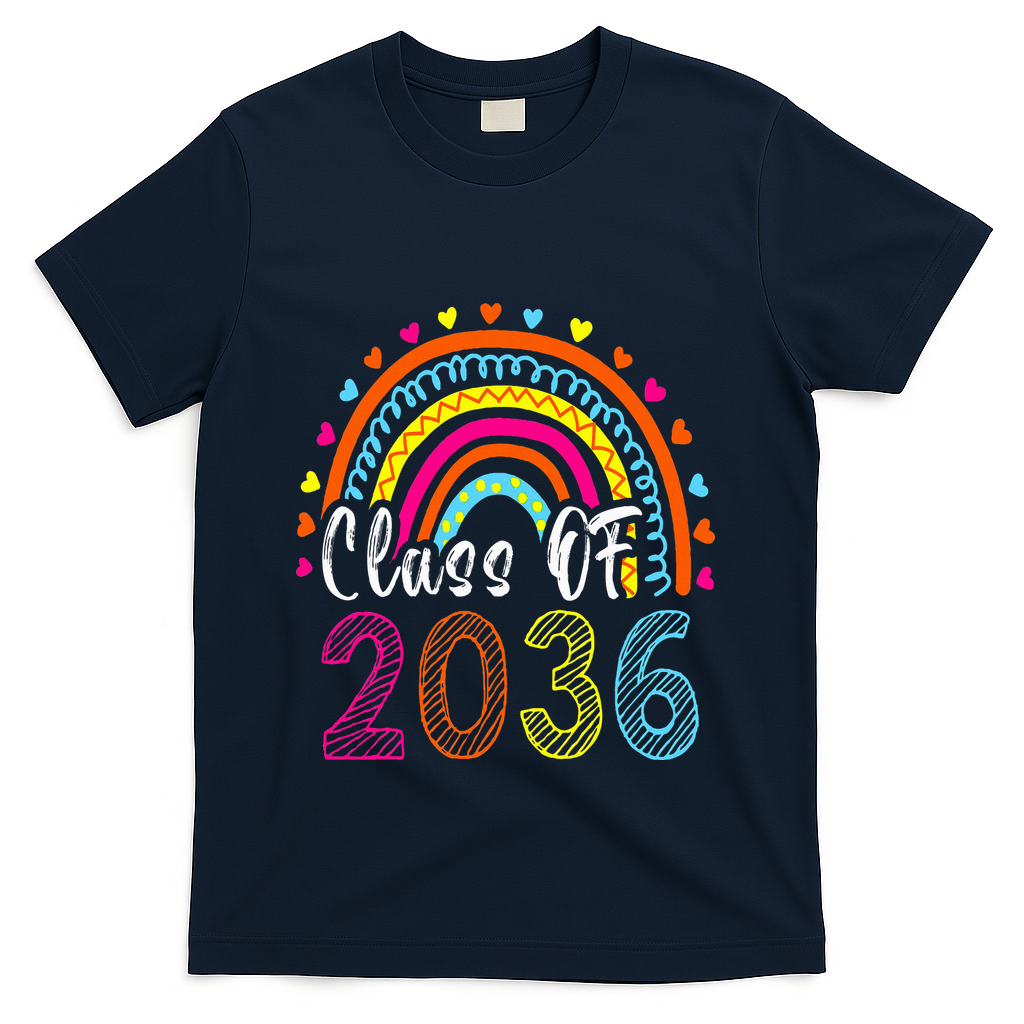 Class Of 2036 Grow With Me First Day Of School Graduation T-Shirt - Navy