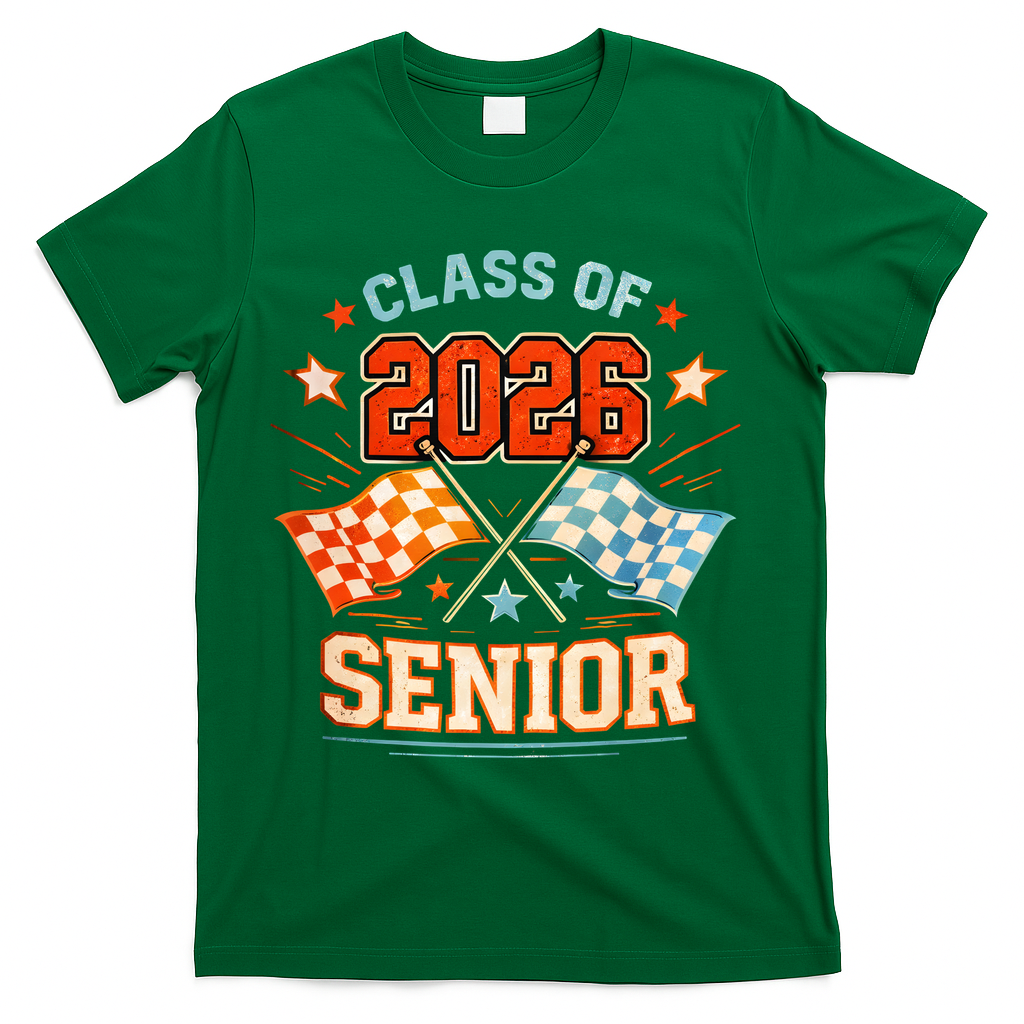 Class Of 2026 Senior Racing Flags T-Shirt - Green