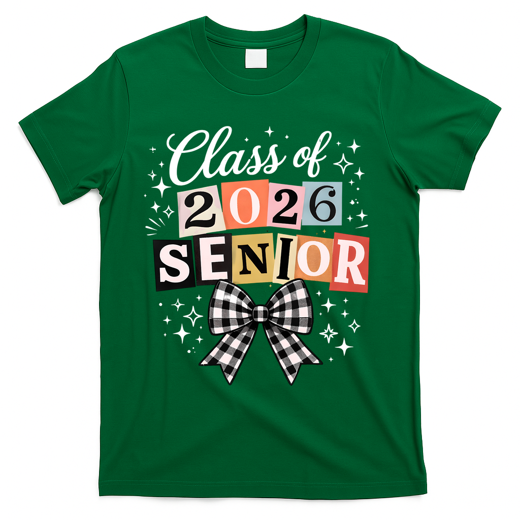 Class Of 2026 Senior Plaid Bow T-Shirt - Green