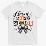 Class Of 2026 Senior Plaid Bow T-Shirt - White