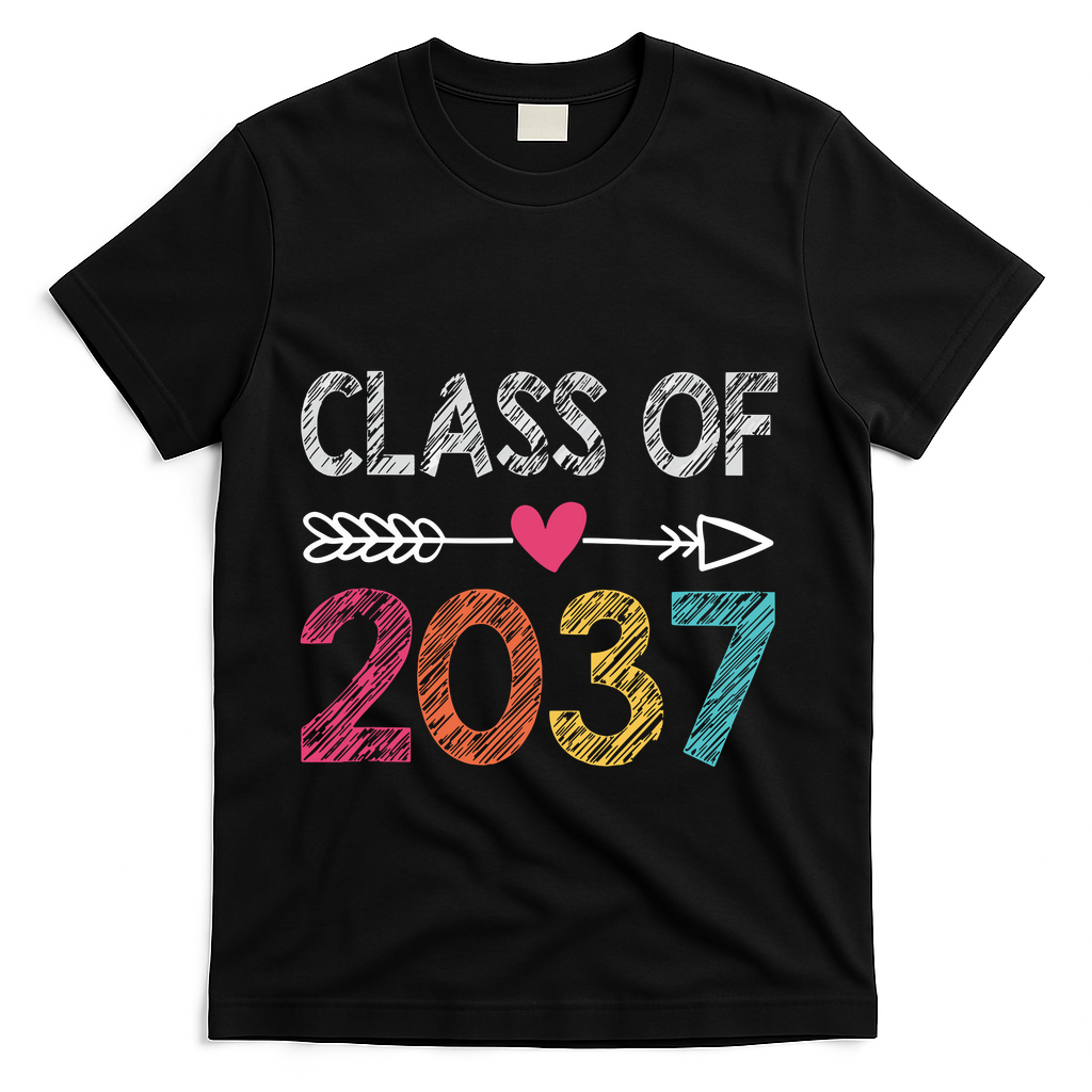 Class Of 2037 Kindergarten Pre K Grow With Me Graduation T-Shirt - Black