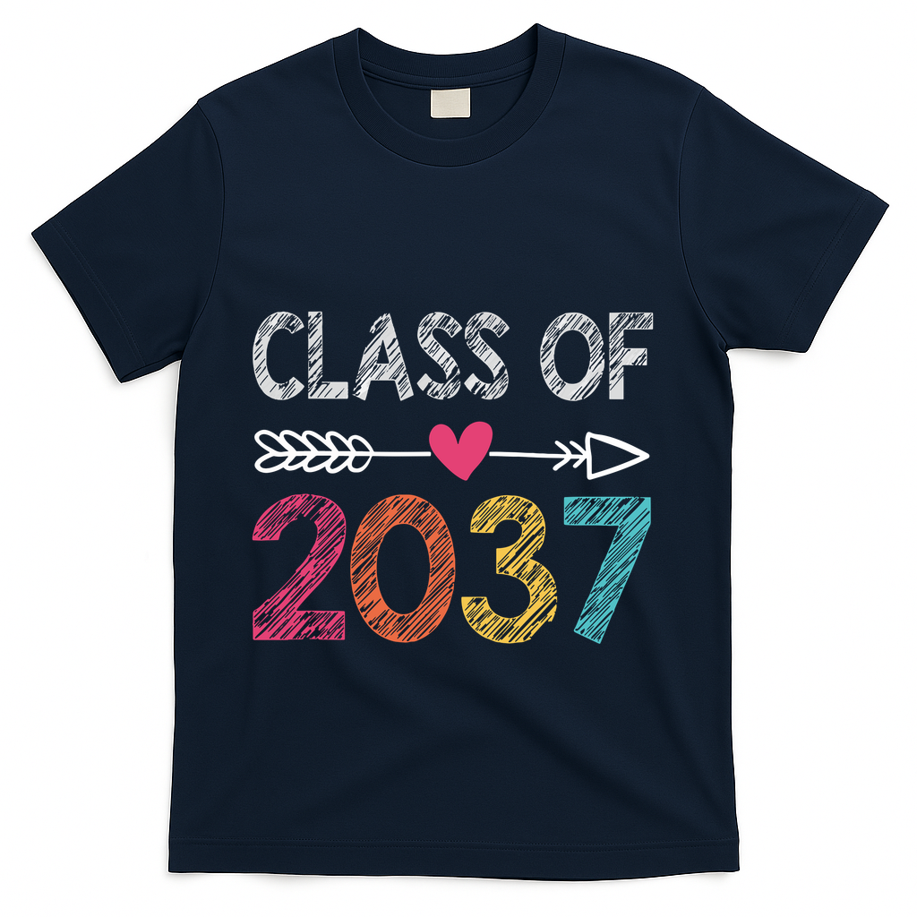 Class Of 2037 Kindergarten Pre K Grow With Me Graduation T-Shirt - Navy