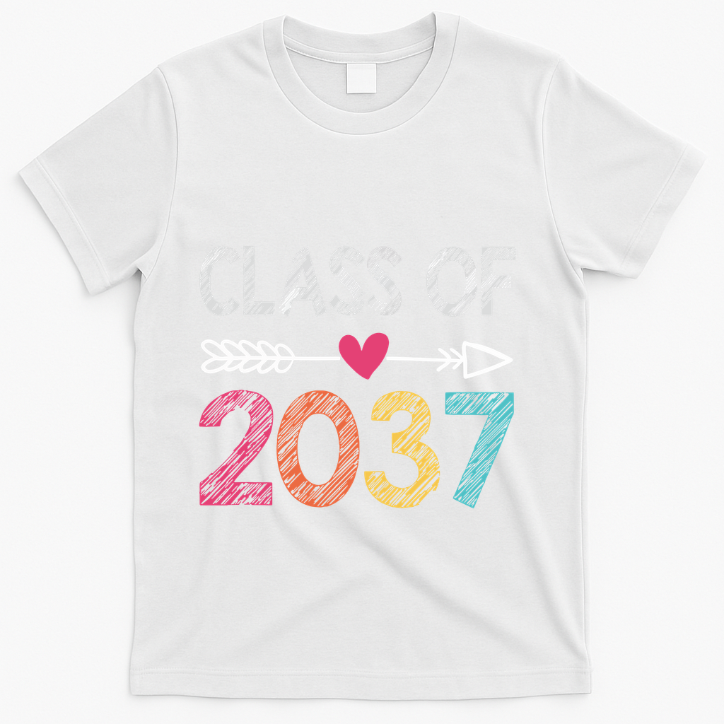 Class Of 2037 Kindergarten Pre K Grow With Me Graduation T-Shirt - White