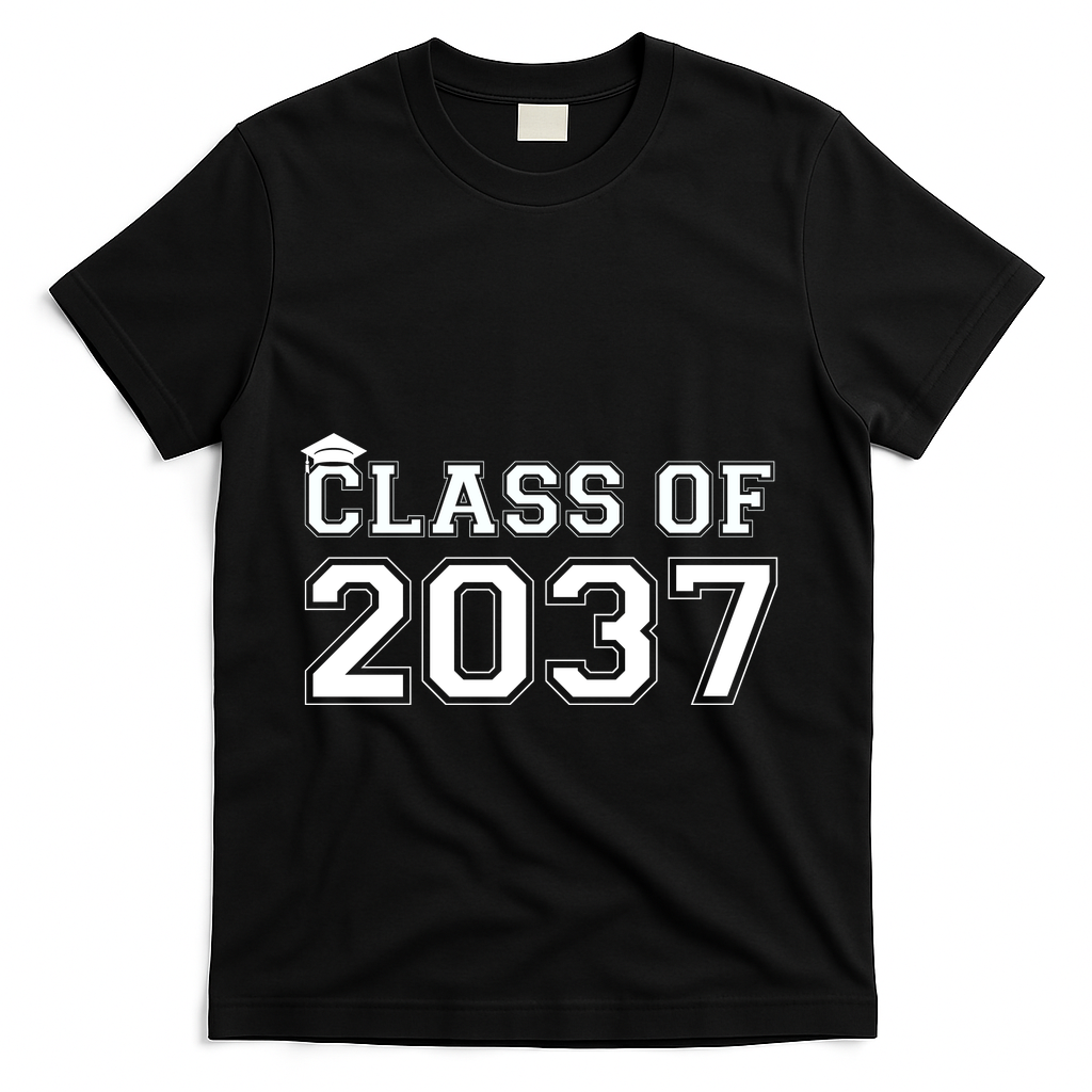 Class Of 2037 Pre K Grow With Me Graduation T-Shirt - Black