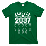 Class Of 2037 Grow With Me Checklist Kindergarten 12th Grade T-Shirt - Green