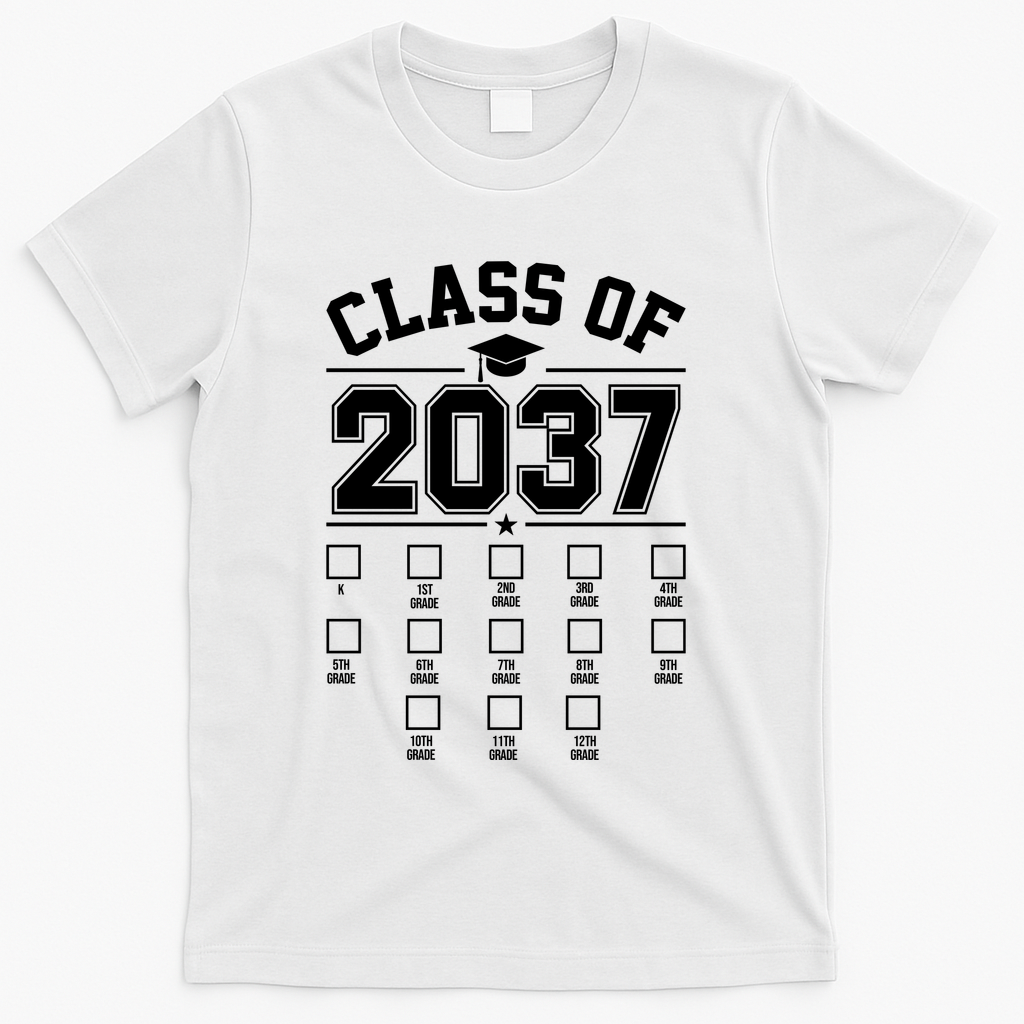 Class Of 2037 Grow With Me Checklist Kindergarten 12th Grade T-Shirt - White