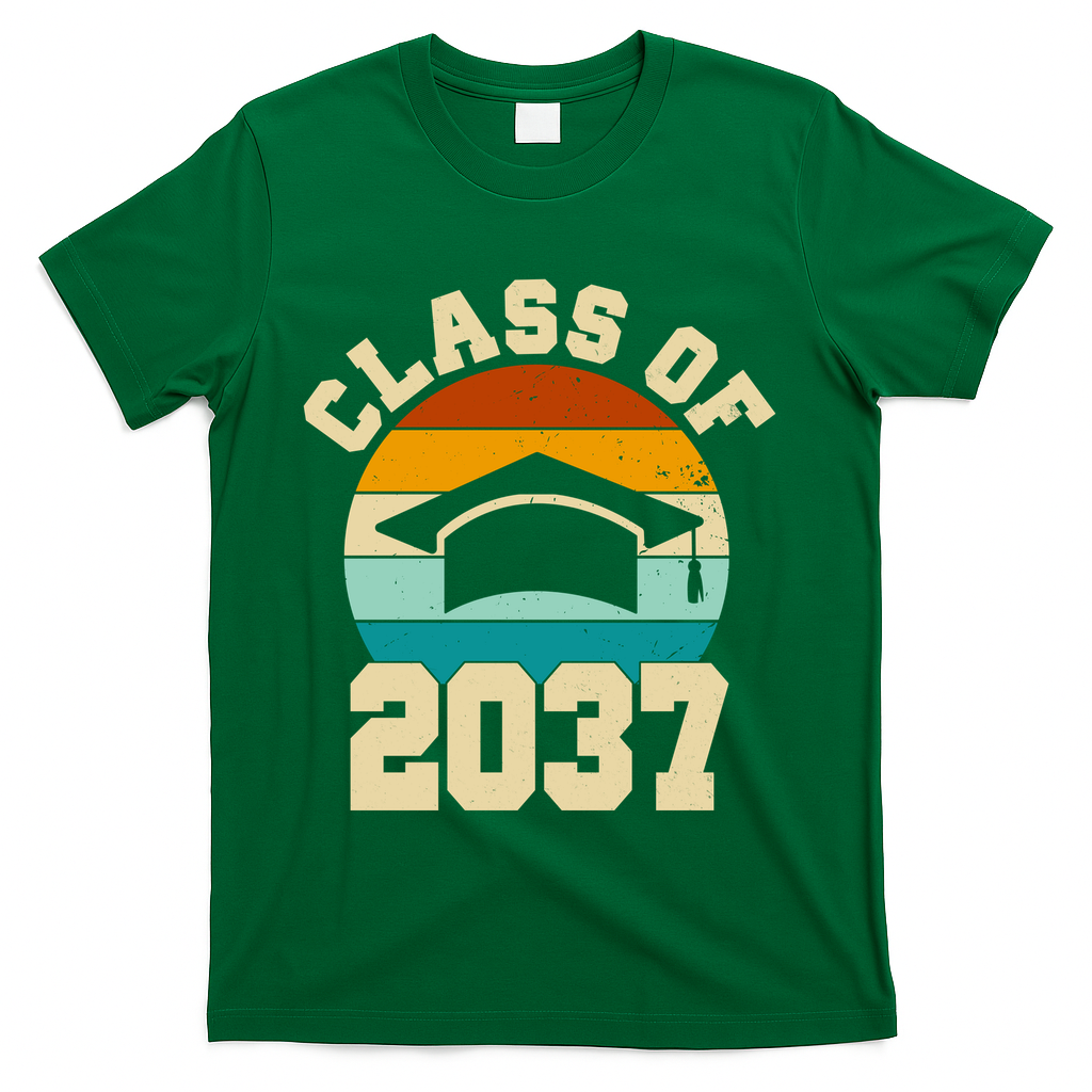 Class Of 2037 Kindergarten Graduation Retro T-Shirt - Green