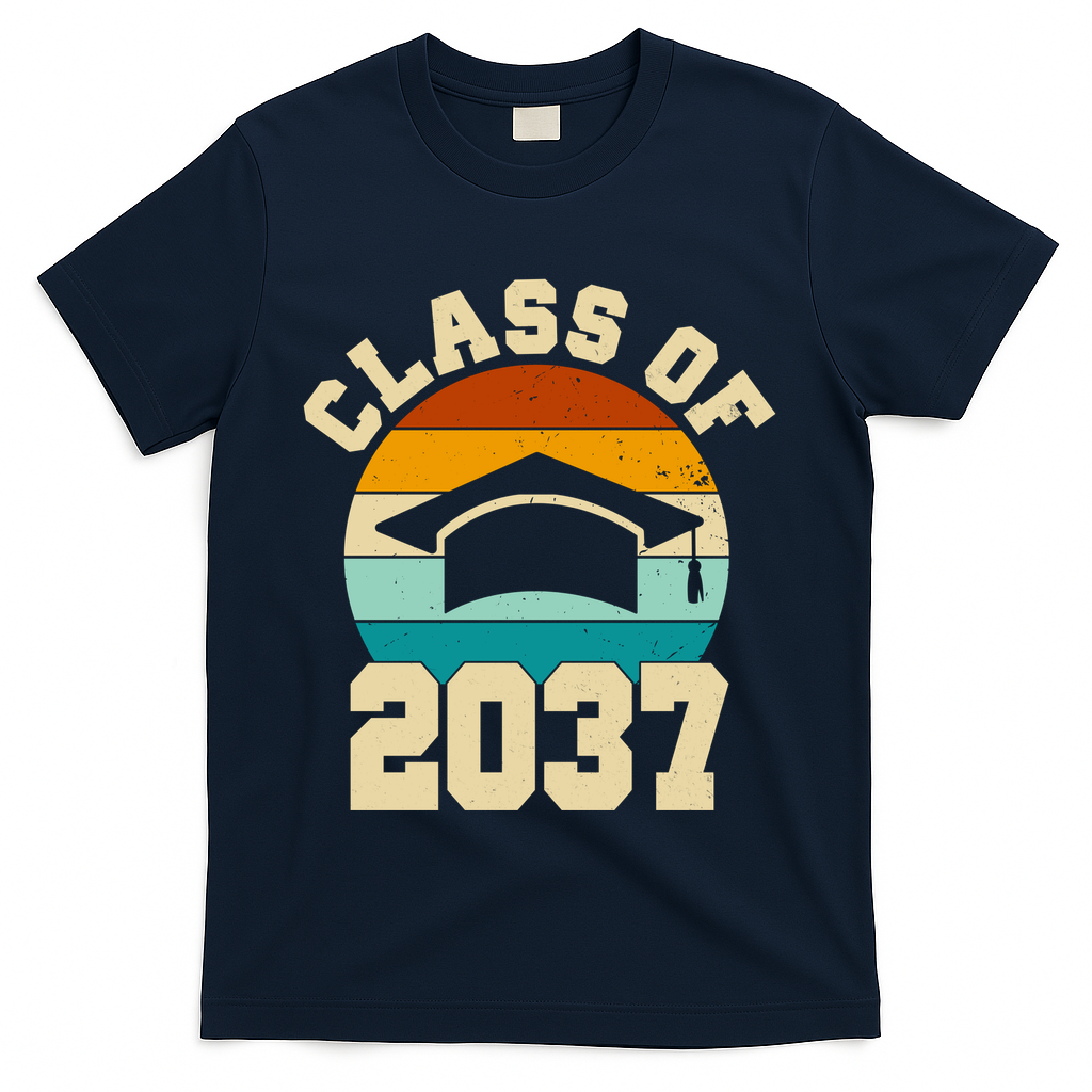 Class Of 2037 Kindergarten Graduation Retro T-Shirt - Navy