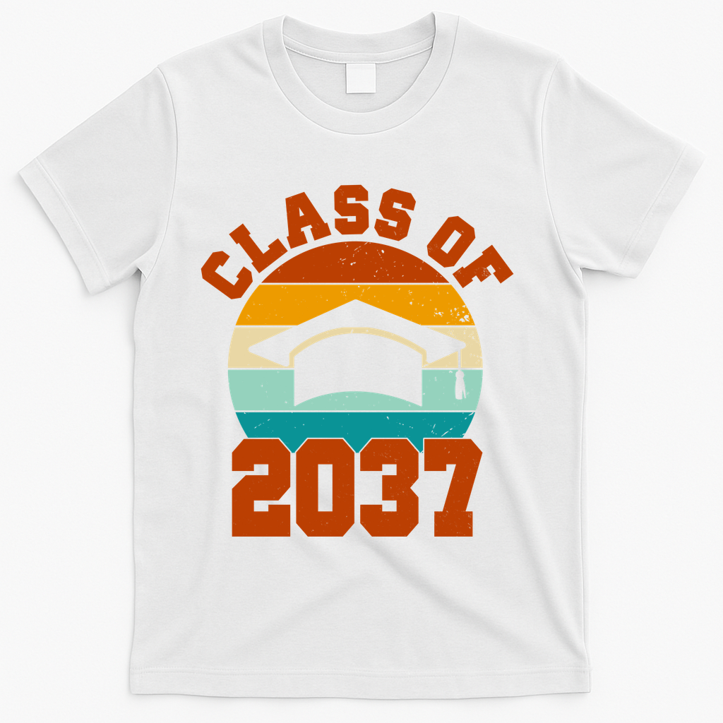 Class Of 2037 Kindergarten Graduation Retro T-Shirt - White