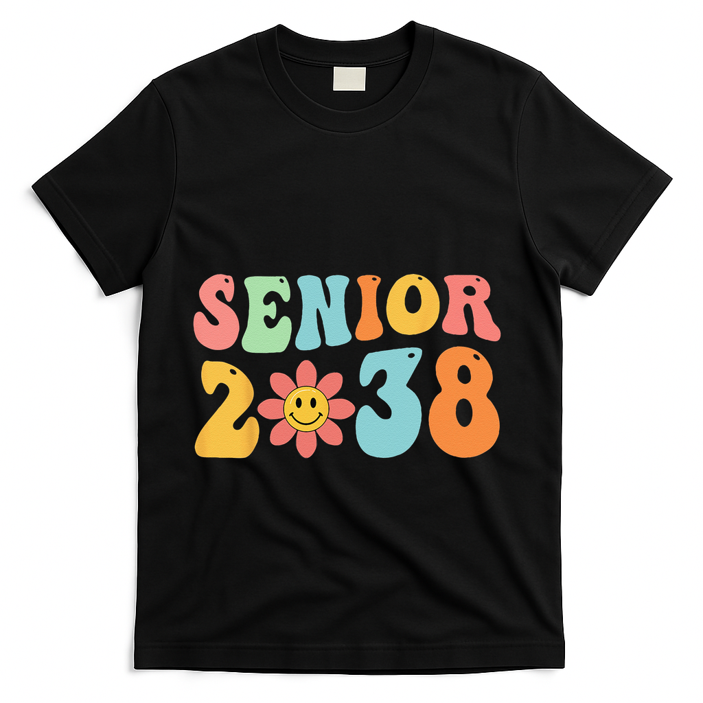 Class Of 2038 Senior 38 Graduation Last Day Of School Groovy T-Shirt - Black