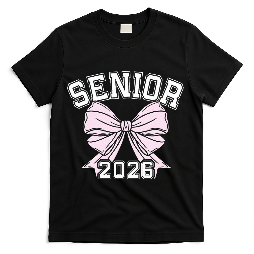 Class Of 2026 Senior Coquette Bow Aesthetic T-Shirt - Black