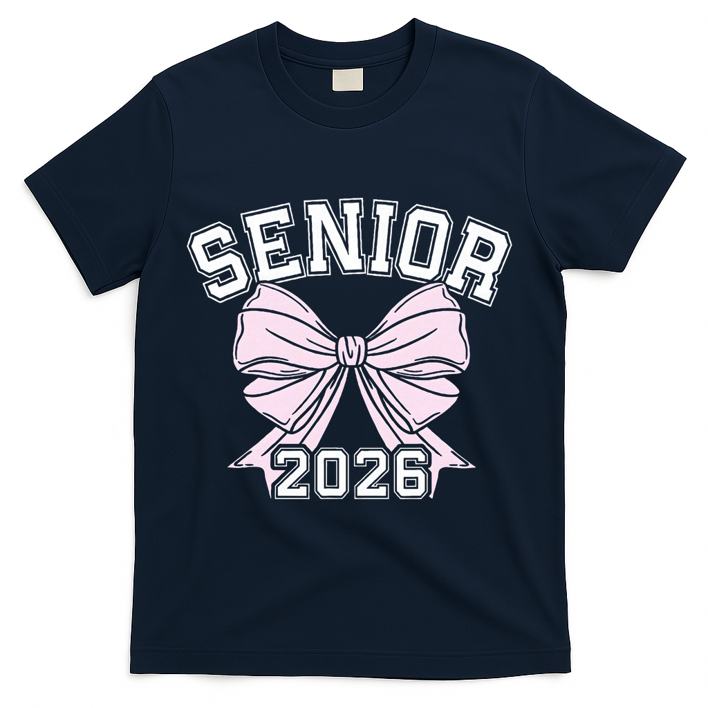 Class Of 2026 Senior Coquette Bow Aesthetic T-Shirt - Navy