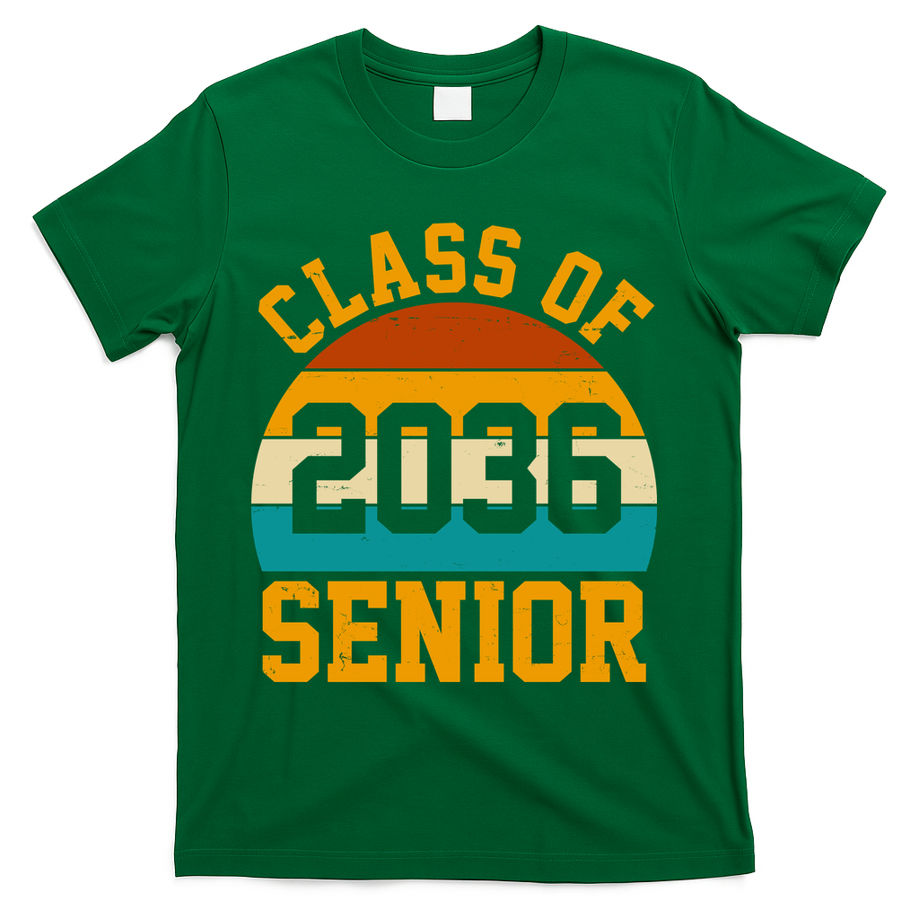Class Of 2036 Senior Retro Sunset T-Shirt - Green