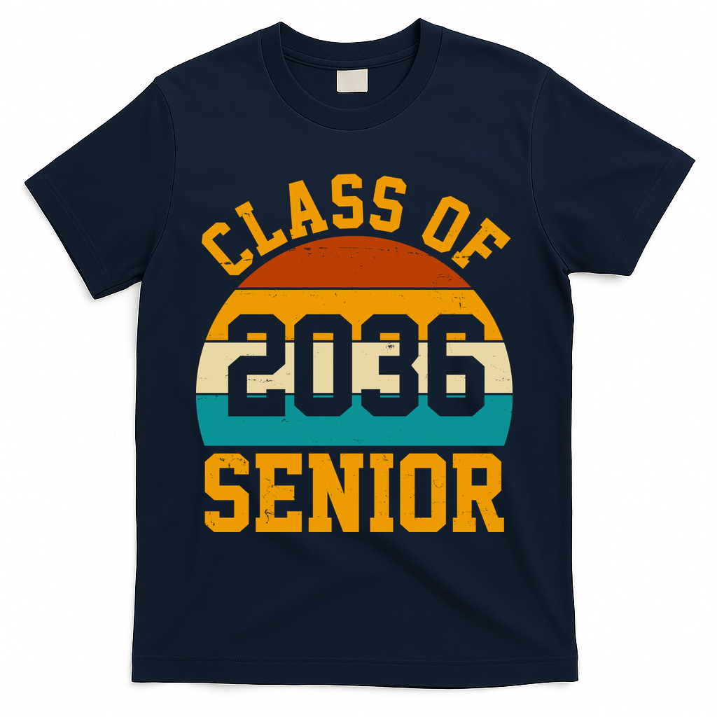 Class Of 2036 Senior Retro Sunset T-Shirt - Navy