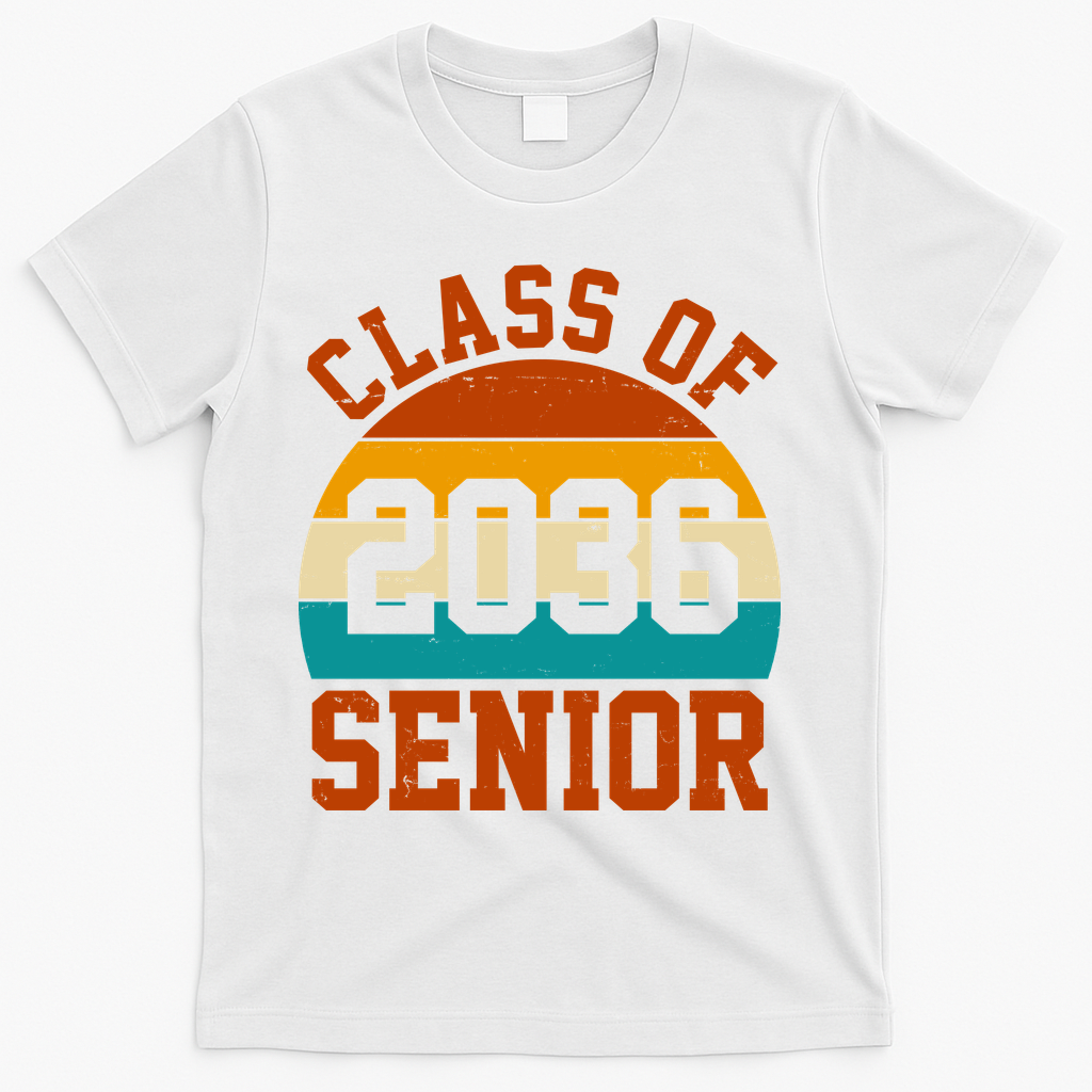 Class Of 2036 Senior Retro Sunset T-Shirt - White