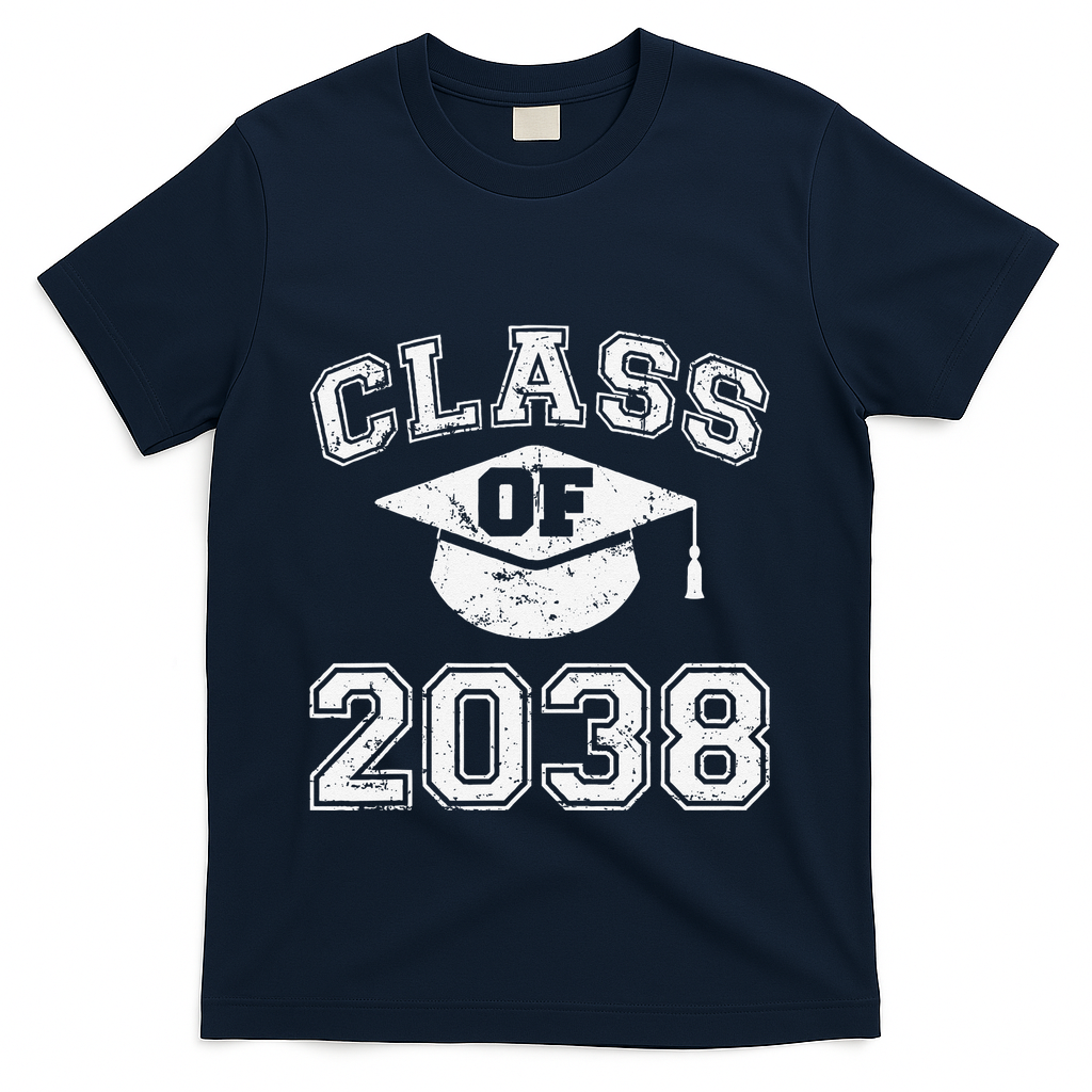 Class Of 2038 Grow With Me Graduation First Day Of School Gift T-Shirt - Navy