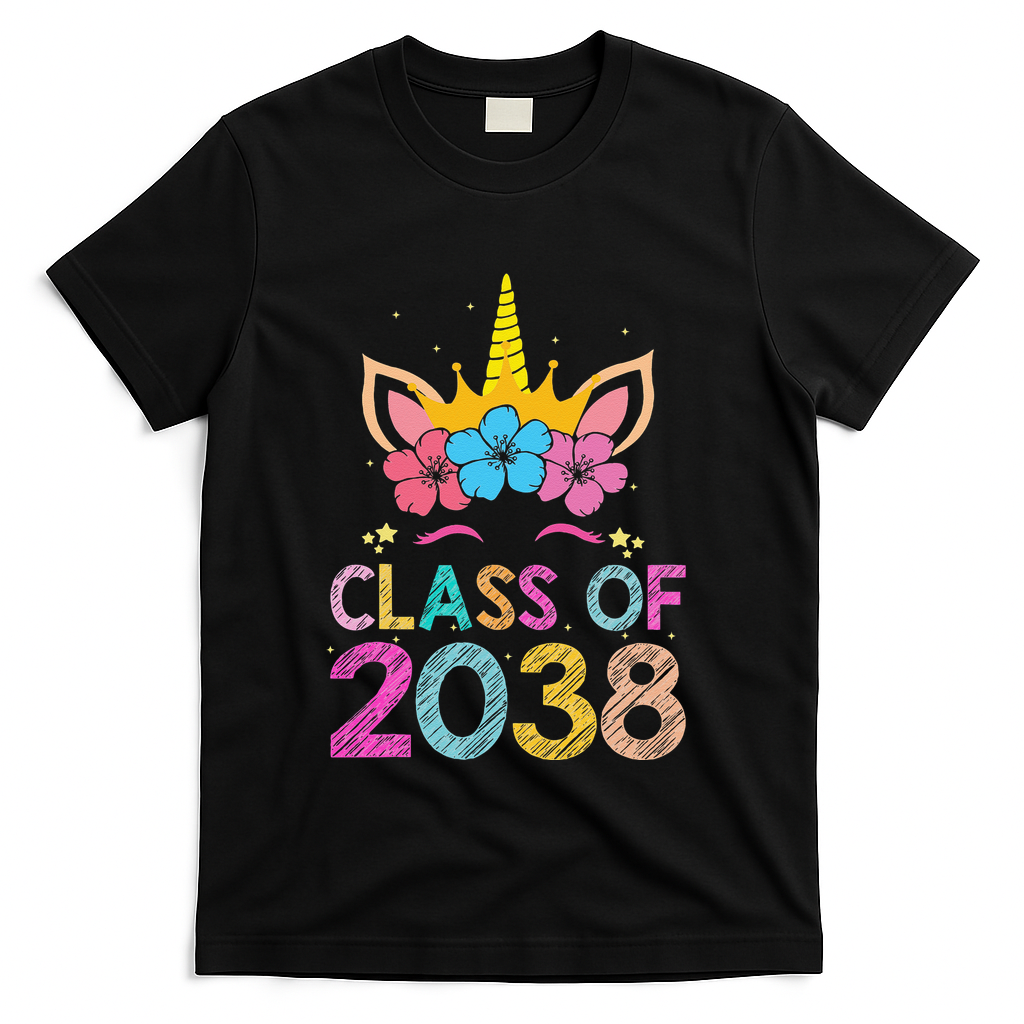 Class Of 2038 Grow With Me Graduation First Day Of School T-Shirt - Black