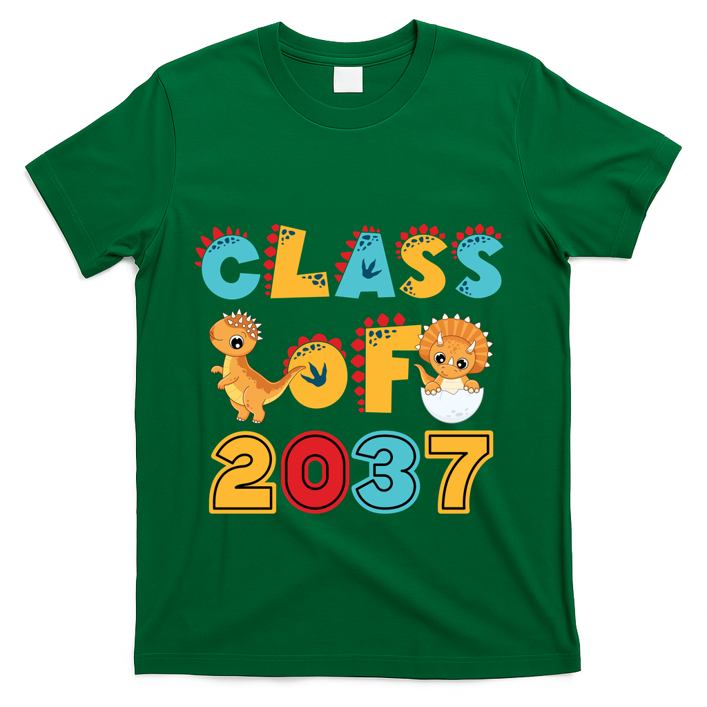 Class Of 2037 Grow With Me Kindergarten Graduation T-Shirt - Green