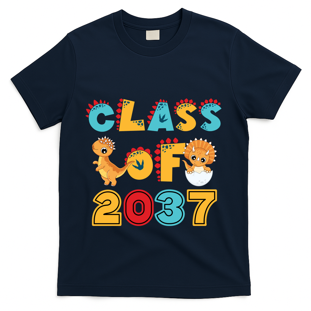 Class Of 2037 Grow With Me Kindergarten Graduation T-Shirt - Navy