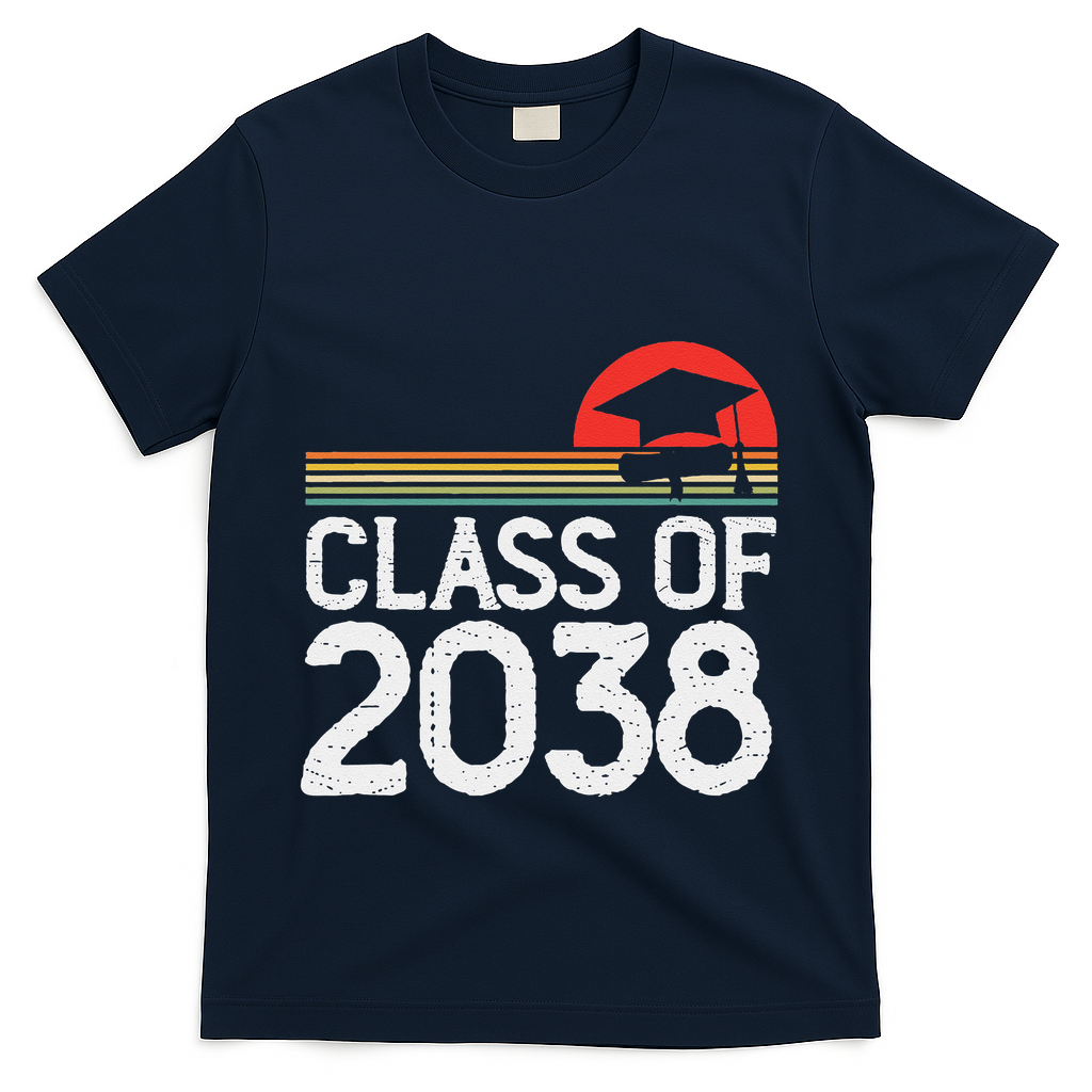 Class Of 2038 Grow With Me Kindergarten To Graduation T-Shirt - Navy