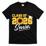 Class Of 2026 Senior Sunflower Last First Day Graduation T-Shirt - Black