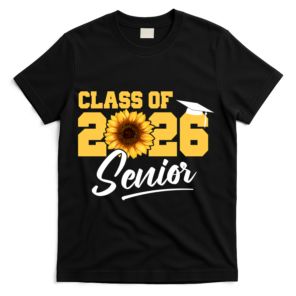 Class Of 2026 Senior Sunflower Last First Day Graduation T-Shirt - Black