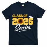 Class Of 2026 Senior Sunflower Last First Day Graduation T-Shirt - Navy