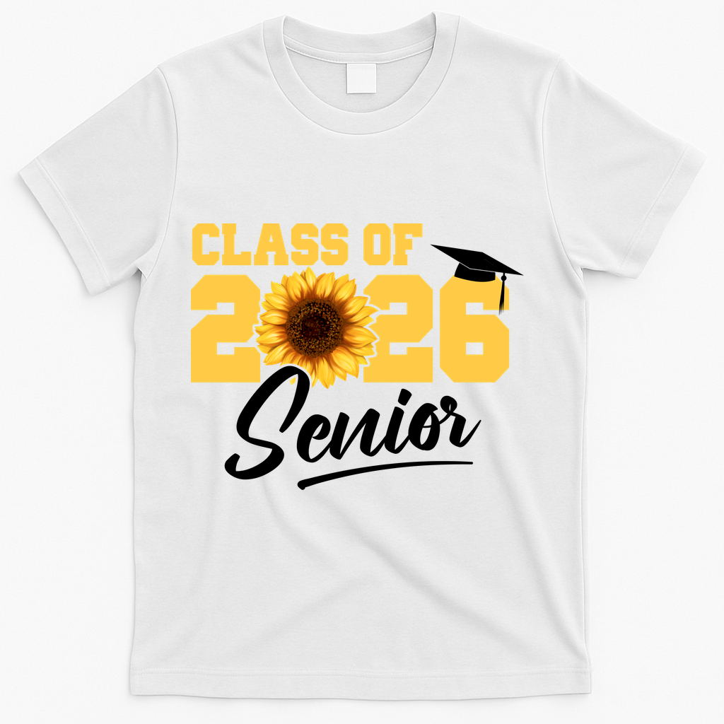 Class Of 2026 Senior Sunflower Last First Day Graduation T-Shirt - White