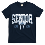 Class Of 2026 Senior Coquette Bow Blue Toile Floral T-Shirt - Navy