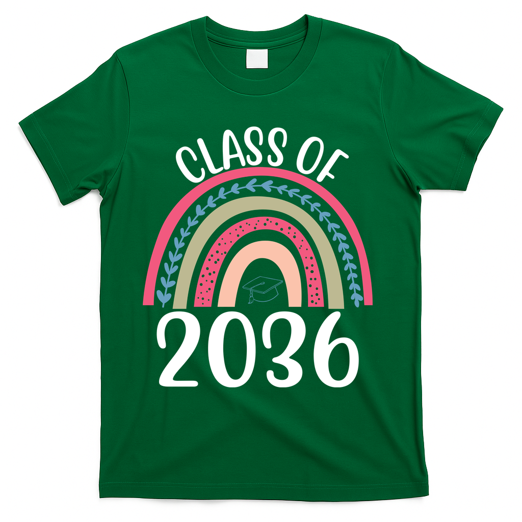 Class Of 2036 Rainbow Graduation T-Shirt - Green