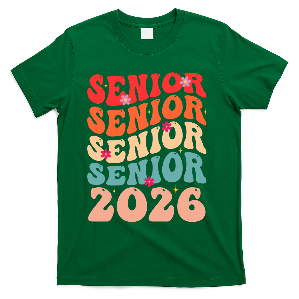 Class Of 2026 Back To School Groovy Graduation Senior 26 T-Shirt - Green