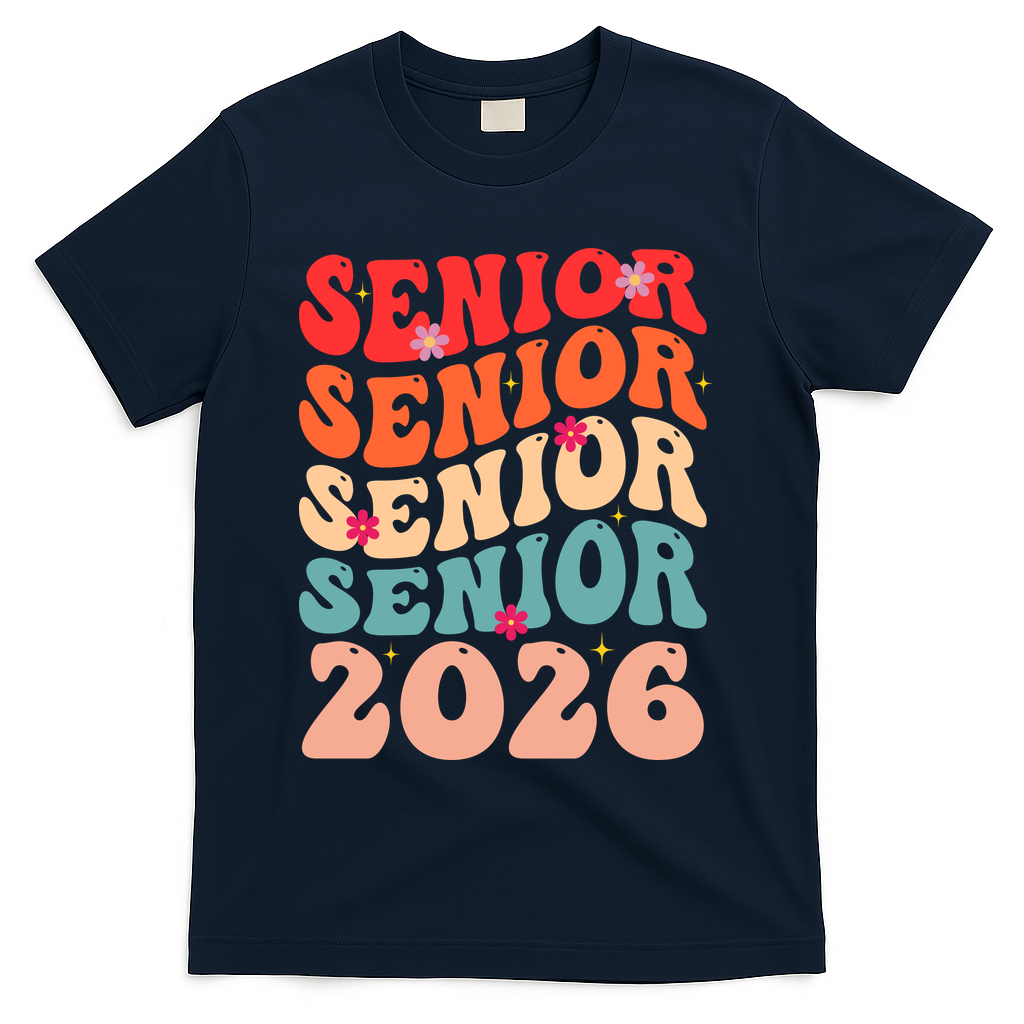 Class Of 2026 Back To School Groovy Graduation Senior 26 T-Shirt - Navy