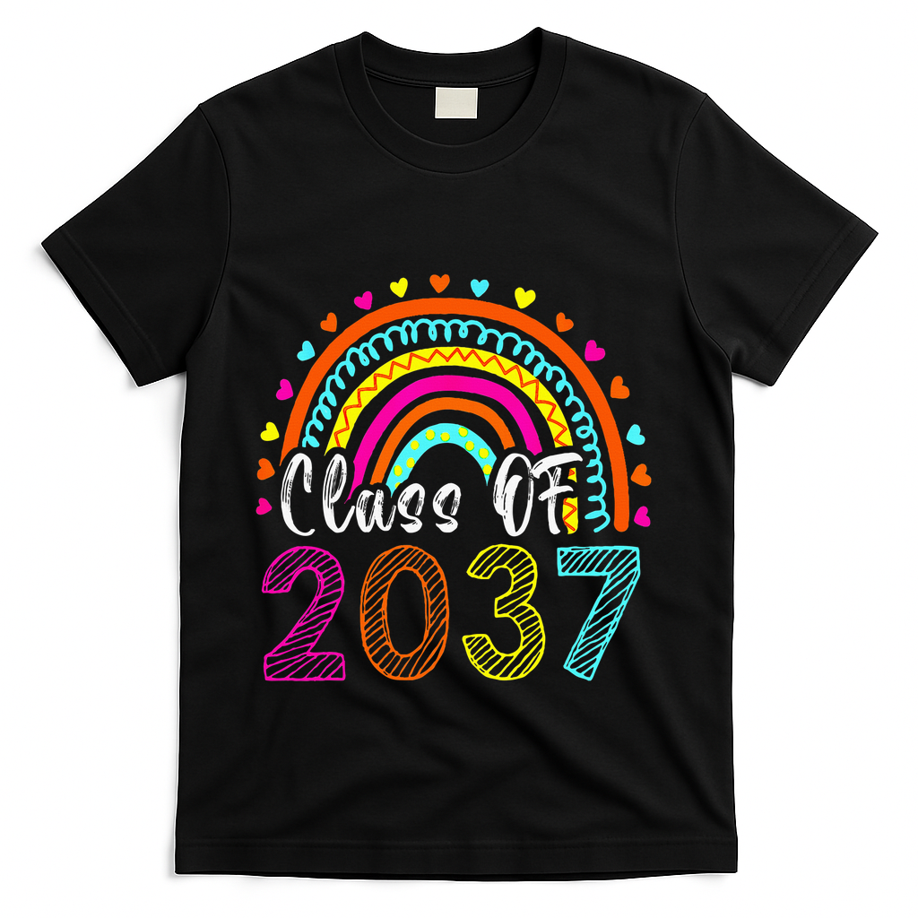 Class Of 2037 Kindergarten Prek Grow With Me Graduation T-Shirt - Black