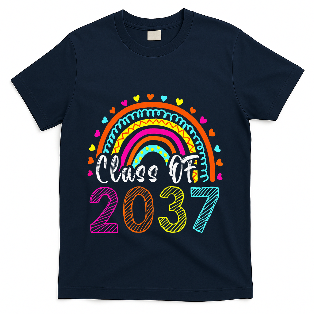 Class Of 2037 Kindergarten Prek Grow With Me Graduation T-Shirt - Navy