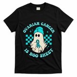 Cute Ovarian Cancer Is Boo Sheet Halloween Ghost Teal Ribbon T-Shirt - Black