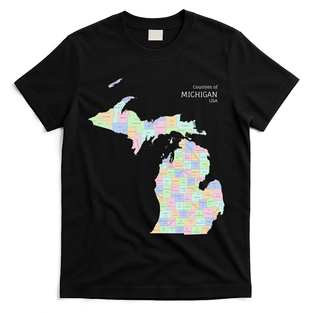 Counties Of Michigan Illustration Map T-Shirt