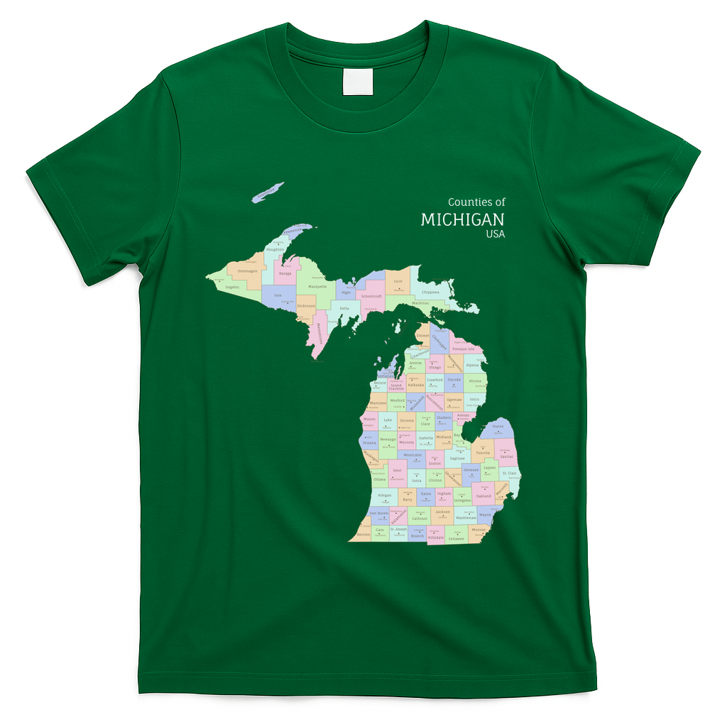 Counties Of Michigan Illustration Map T-Shirt