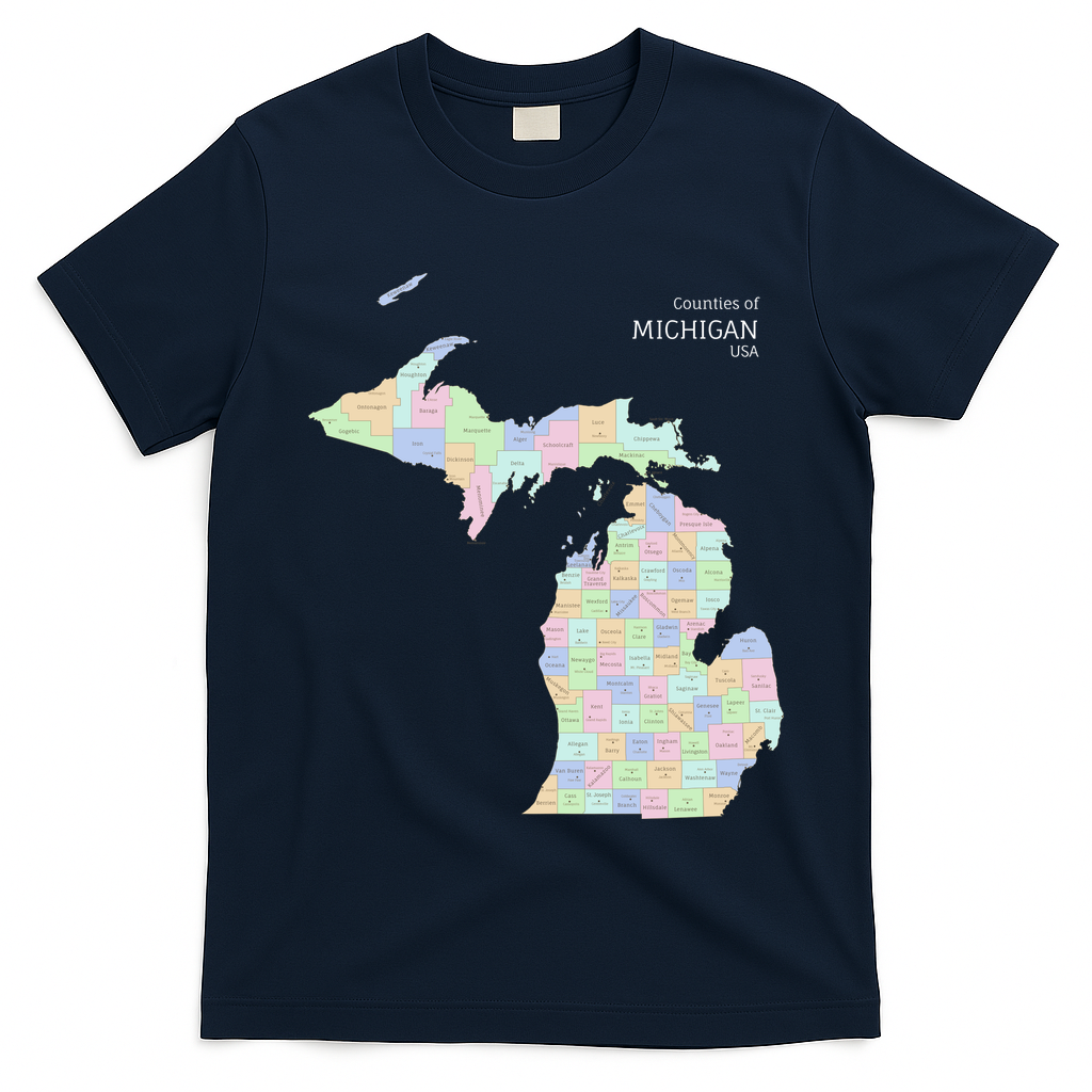 Counties Of Michigan Illustration Map T-Shirt