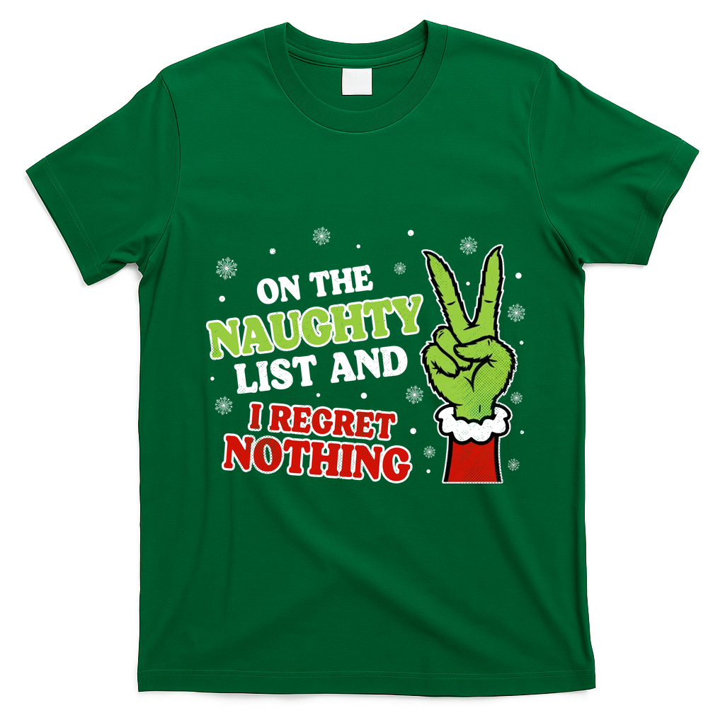 Christmas On Naughty List I Regret Nothing Xmas T-Shirt - Irish Green