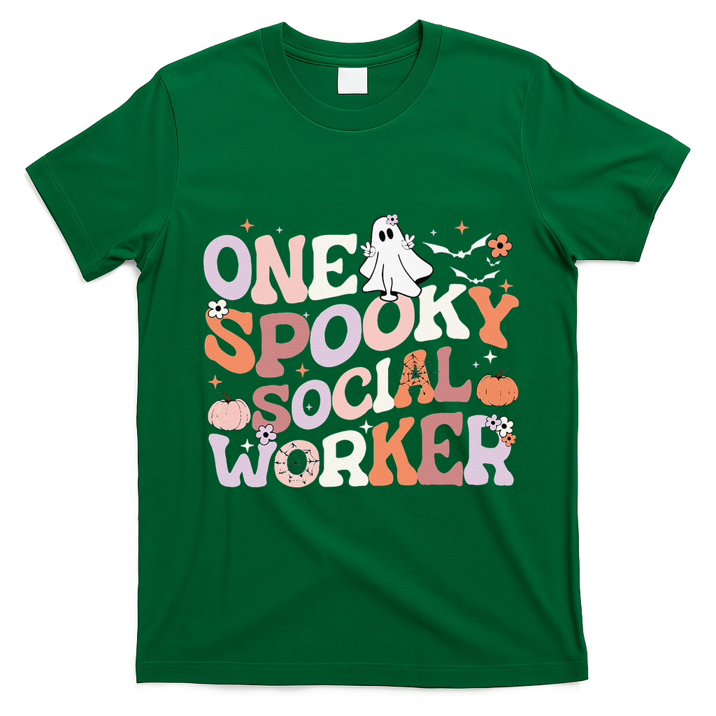 Cute One Spooky Social Worker Ghost Halloween T-Shirt - Irish Green