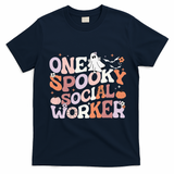 Cute One Spooky Social Worker Ghost Halloween T-Shirt - Navy Blue