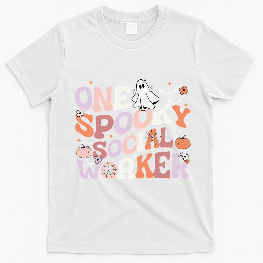 Cute One Spooky Social Worker Ghost Halloween T-Shirt - White