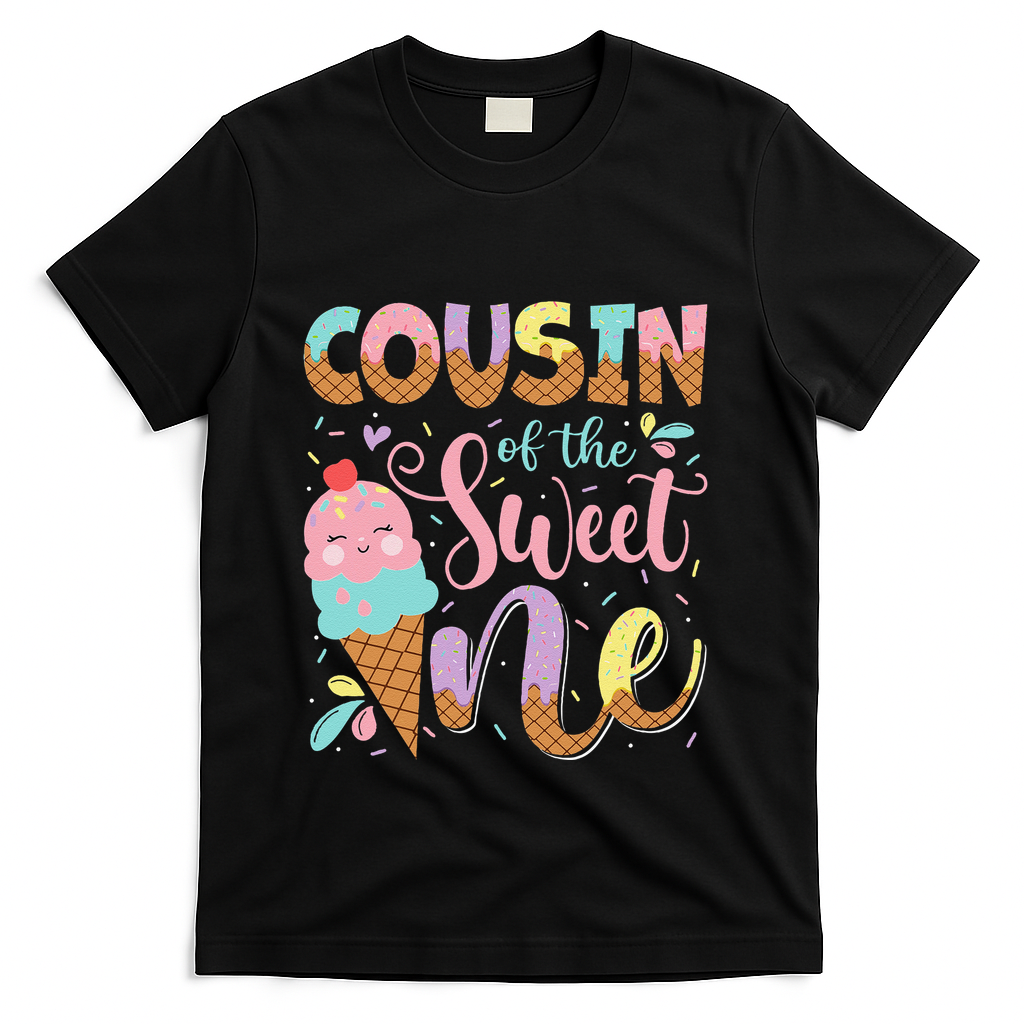 Cousin Of The Sweet One 1st Birthday Ice Cream Summer T-Shirt - Black