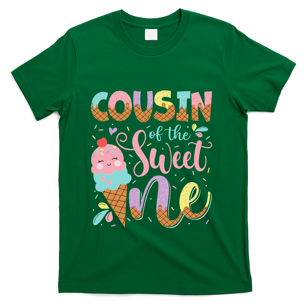 Cousin Of The Sweet One 1st Birthday Ice Cream Summer T-Shirt - Green