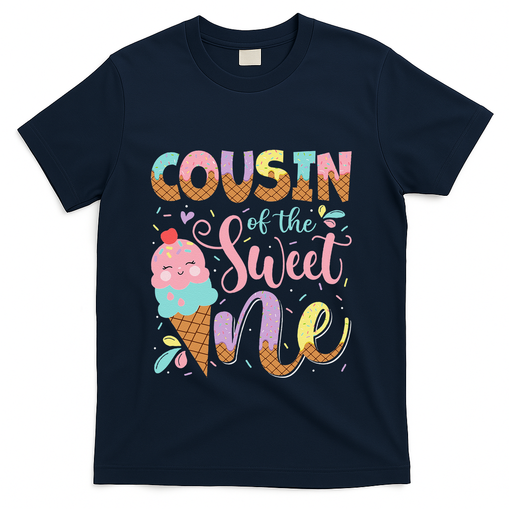 Cousin Of The Sweet One 1st Birthday Ice Cream Summer T-Shirt - Navy