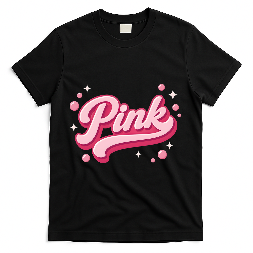 Cute Pink Bubble Logo T-Shirt - Black