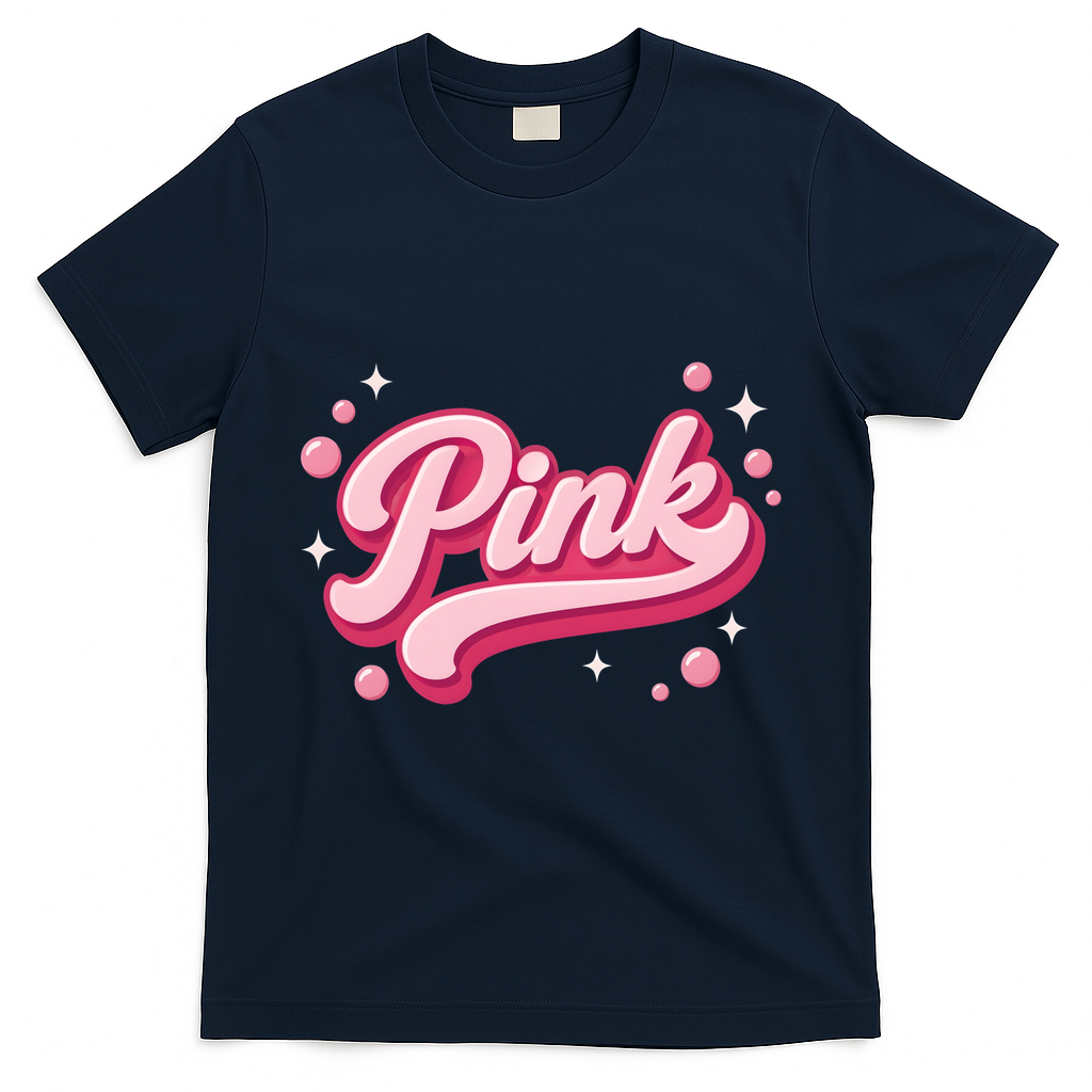 Cute Pink Bubble Logo T-Shirt - Navy