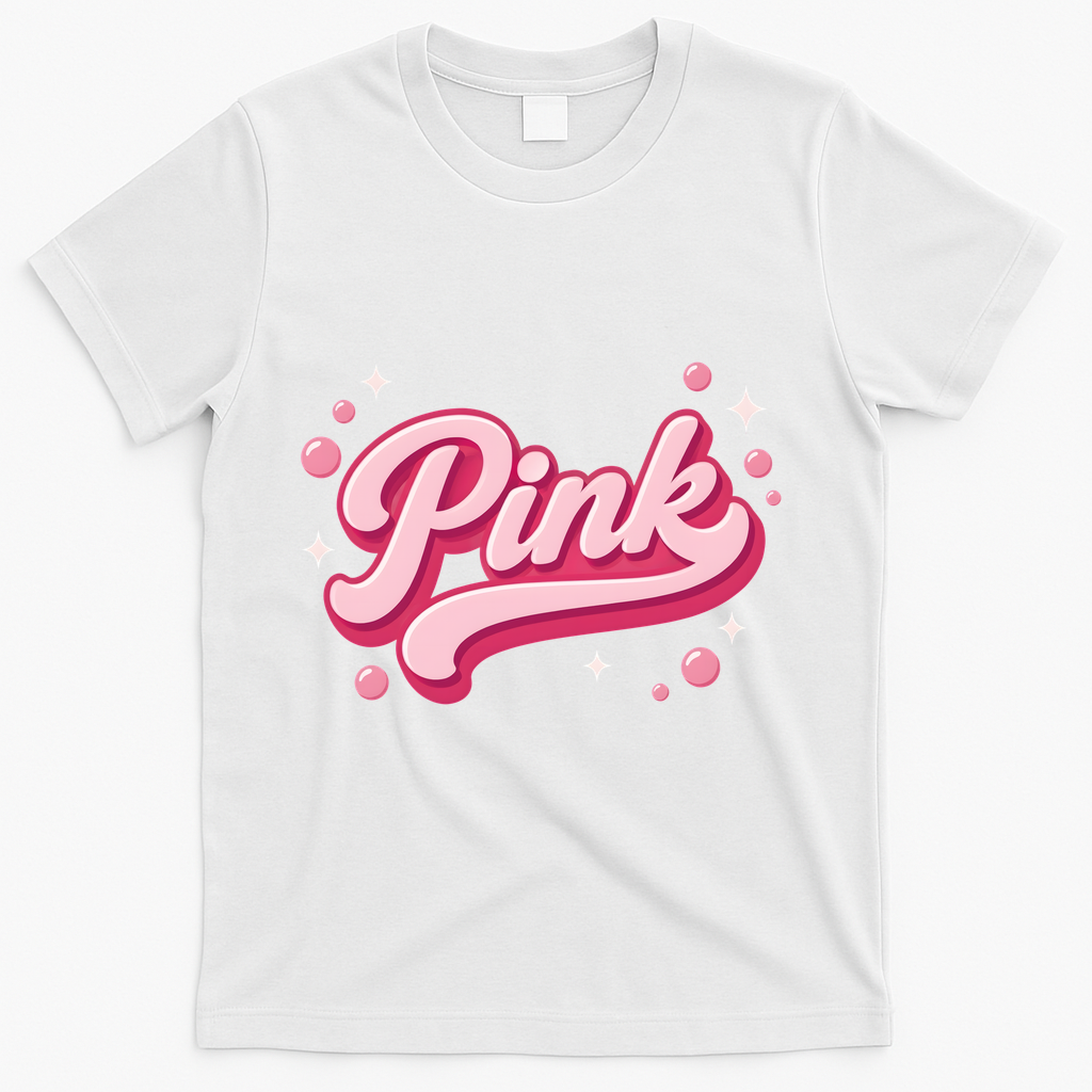 Cute Pink Bubble Logo T-Shirt - White