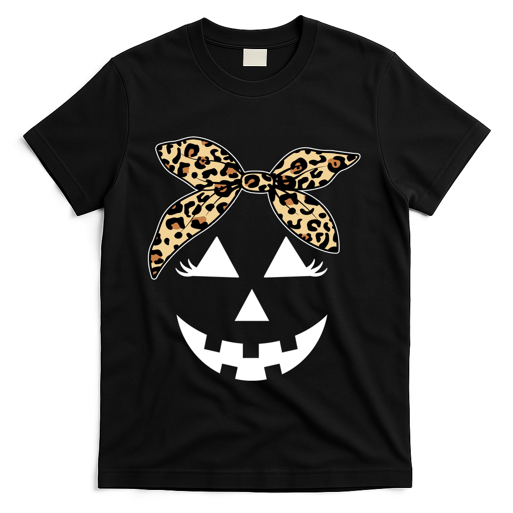 Cheetah Pumpkin Cute Halloween T-Shirt - Black